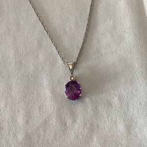 Gorgeous Large Amethyst and Diamond 14 kt white gold pendant